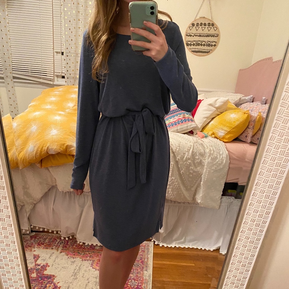 Halston Deep Cobalt Jersey Knit Dress with Tie Waist